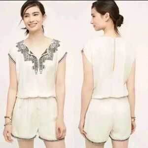 Anthropologie Elevenses Cream Embroidered Romper Size Large.
